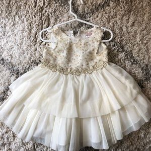 White Gold Lace Sequin Baby Girl Dress